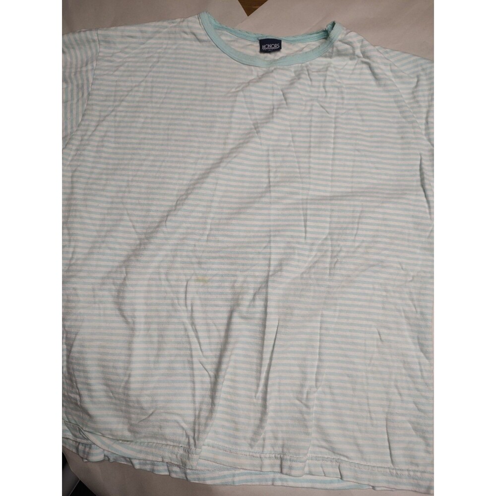 Homors Plus Size 22x24 Woman Green & White Stripped  T Shirt Top